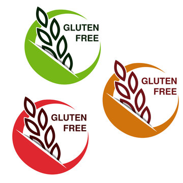 Vector gluten free symbols isolated on white background. Circular stickers with spikelet.