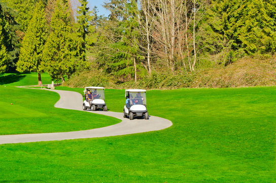 Golf Cart Over Green And Curved Path