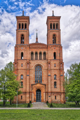 Fototapeta na wymiar red brick church in spring, Berlin Kreuzberg