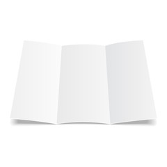 Blank Trifold Paper Leaflet, Flyer, Broadsheet, Flier, Follicle, Leaf A4 With Shadows. On White Background Isolated. Mock Up Template Ready For Your Design. Vector EPS10
