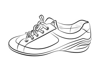 Hand drawn sketch of sport shoes, sneakers for summer. Vector stock illustration. Sport wear for men and women.