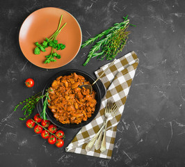 Pan with goulash stroganoff