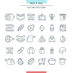 Meat and milk thin icons