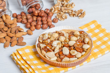 Dried fruit cake with almonds, nuts and hazelnuts