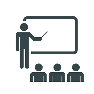 Training, education and presentation icon. with the audience. Vector illustration. Black-white pictogramm
