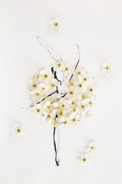 Hand drawn ballerina wearing dress made of natural flowers