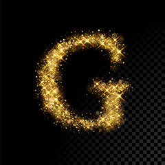 Gold glittering letter G on black background