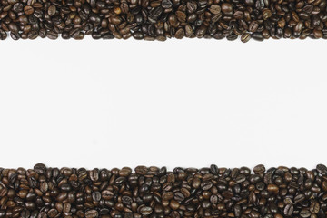 Coffee beans with white background for copy space.