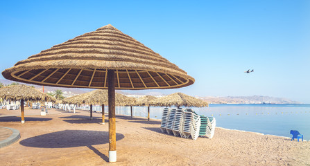 Morning at central beach of Eilat - famous international resort city in Israel