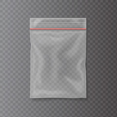 Plastic bag isolated on transparent background. Empty pocket zipper bag. Vector illustration