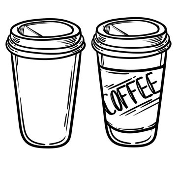 Set of vector glasses with coffee or tea. Hipster Coffee time. Vector Illustration. coffee to go.