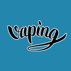 Vaping hand-drawn lettering black with white outline on blue background