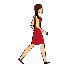 young woman walking character vector illustration design