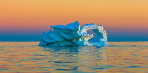 Fancy icebergs of different forms in the Disko Bay. Their source is by the Jakobshavn glacier. This...