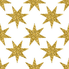 Fototapeta na wymiar Geometrical seamless pattern with gold glitter textured stars