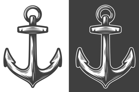 Monochrome anchor vector illustration. Black and white