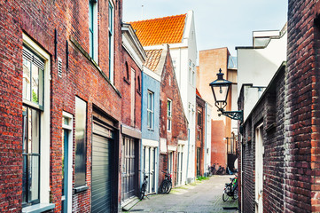 Fototapeta na wymiar Traditional dutch architecture in Leiden, Netherlands