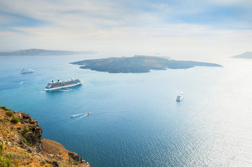 View of volcano on Santorini island, Greece