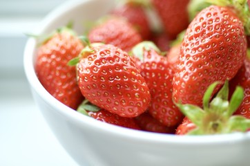Strawberries in the white bowl