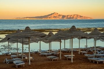 View of Red Sea coastline at sunset time