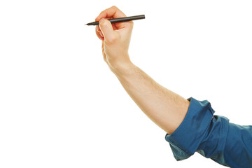 Hand schreibt mit Stift