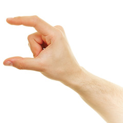 Hand zeigt Größe zwischen Daumen und Zeigefinger