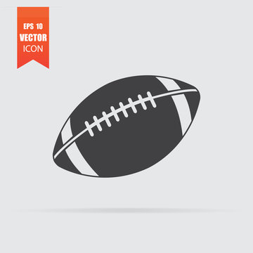 American football ball icon in flat style isolated on grey background.