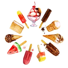 Kussenhoes Ice Cream Mix. Watercolor illustration. © nataliahubbert