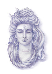 Watercolor head of Shiva
