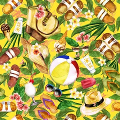 Poster Beach Holiday. Watercolor seamless pattern. © nataliahubbert