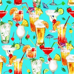 Foto op Canvas Summer Cocktails.Watercolor seamless pattern. © nataliahubbert
