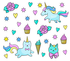 Background with fashion patch badges for girls