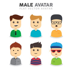 Set of male avatars. Different clothes and hair styles. Modern and simple flat cartoon style