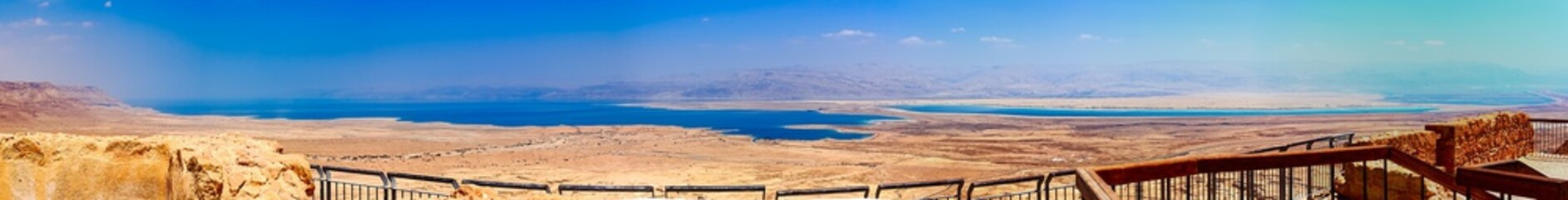 Panoramic view of the Judaean Desert, Dead Sea and Jordan Hills - Israel