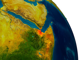 Djibouti on model of planet Earth