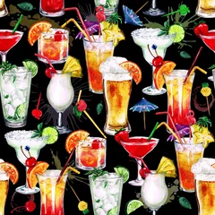 Schilderijen op glas Summer Cocktails.Watercolor seamless pattern. © nataliahubbert