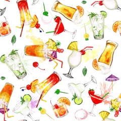 Tuinposter Summer Cocktails.Watercolor seamless pattern. © nataliahubbert