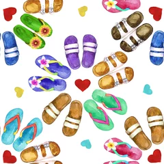 Raamstickers Flip Flops. Watercolor seamless pattern. © nataliahubbert