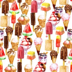 Foto op Plexiglas Ice Cream Mix. Watercolor seamless pattern. © nataliahubbert