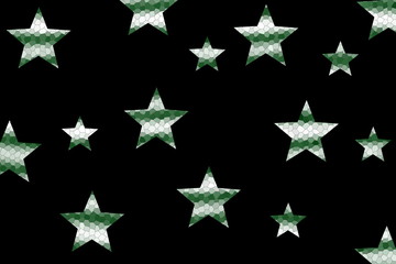 Obraz premium Dark green and White mosaic stars on a black background