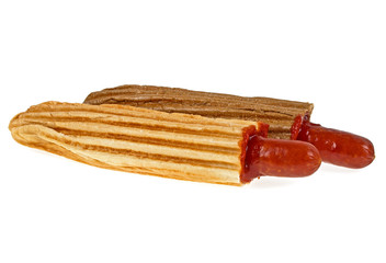Two French Hot Dogs isolated on white background