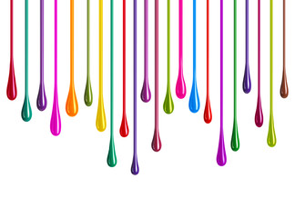 Streaks of multi-colored paint in the form of drops on white background