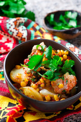 mexican cod and potato stew. selective focus