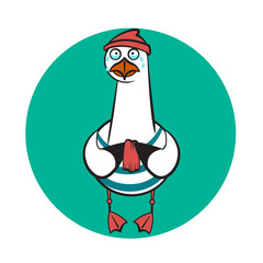 Funny cartoon seagull, crying.