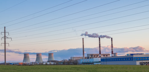 ТЭЦ, линии электропередач, тепло электро станция