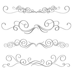 set of vintage flourish decorative art calligraphy whorls for design. Vector illustration EPS10
