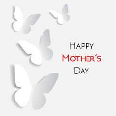 Fototapeta na wymiar Happy Mother's Day greeting card, white with white paper origami butterflies