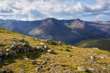 Views of High Stile and Red Pike from the summit of Robinson in the Lake District, England, UK.
