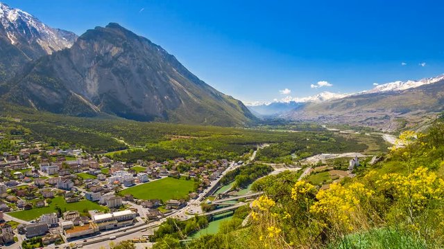 Leuk town near Leukerbad with Swiss Alps, Canton Wallis, Switzerland. 
