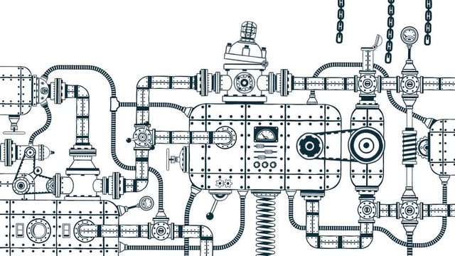 Fantastic complex industrial machine work. Loop animation on a transparent background.